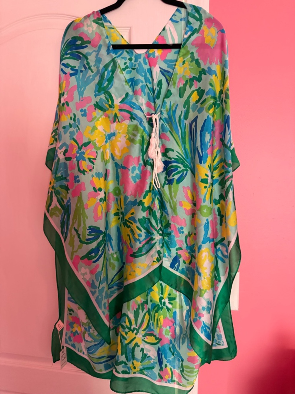 Pretty Persuasions Green Trim Floral Sheer Tunic